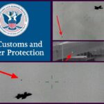 The U.S. Customs & Border Protection logo is shown next to screenshots from 3 of the 12 UAP videos released (with arrows added by PA Media.)